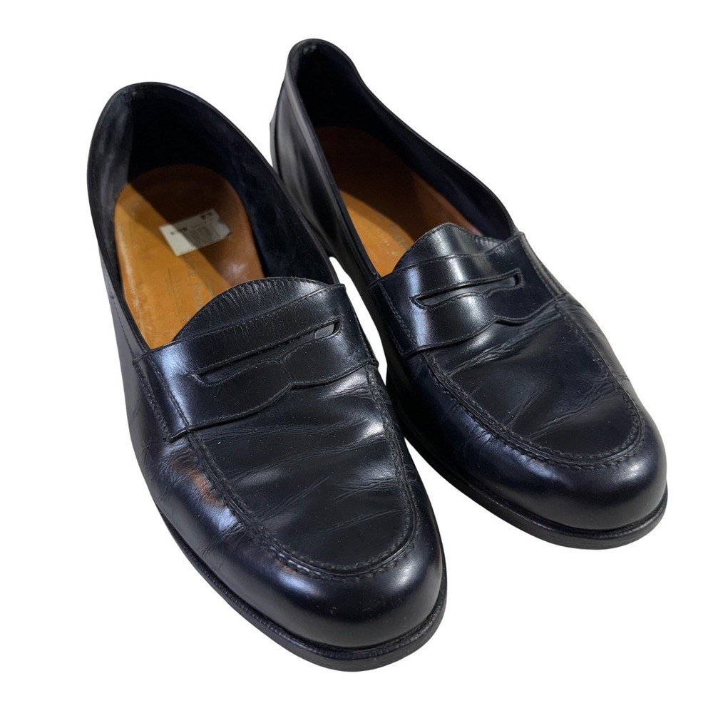 Salvatore Ferragamo Studio Leather Penny Loafers Mens 10 Black Italy